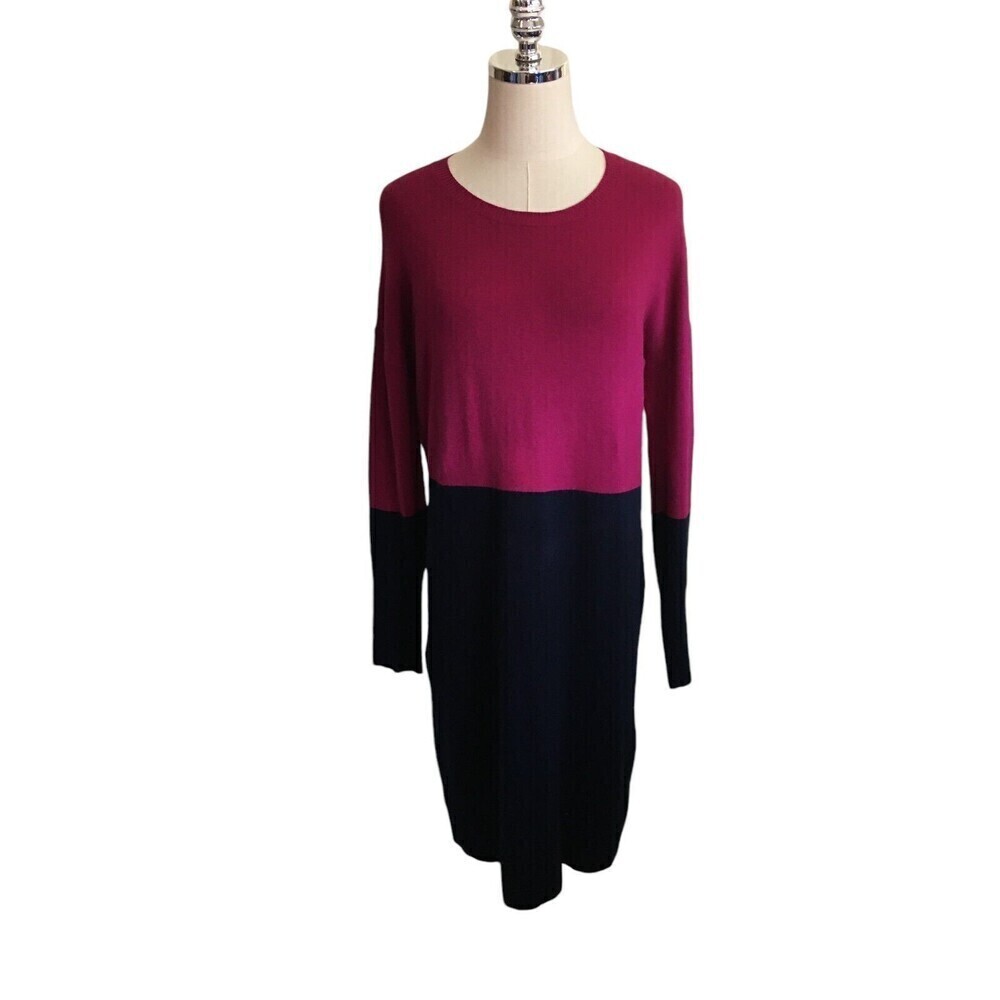 Hobbs London Sweater Dress Women's Size 10 Fuchsia Pink Black Long Sleeve